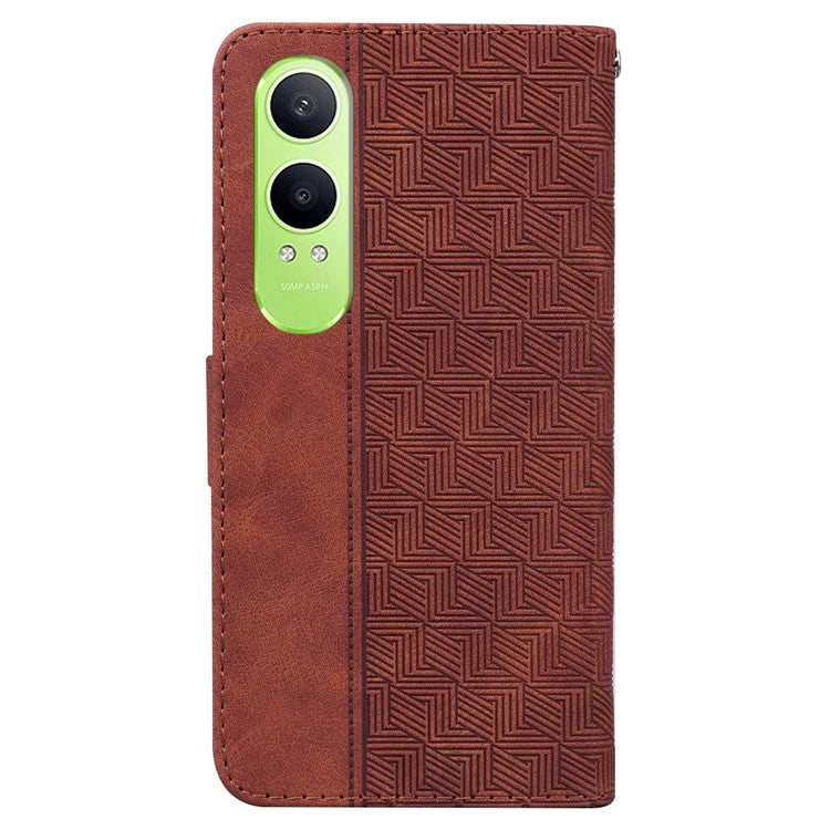 For OnePlus Nord CE4 Lite 5G Case Geometry Pattern Leather Wallet Phone Cover - Brown