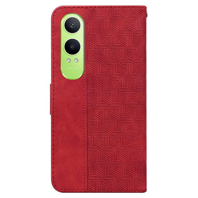 For OnePlus Nord CE4 Lite 5G Case Geometry Pattern Leather Wallet Phone Cover - Red
