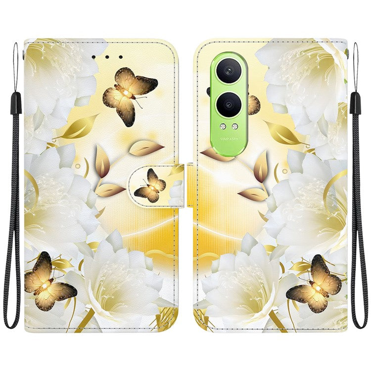 For OnePlus Nord CE4 Lite 5G Wallet Phone Case Anti-Drop Leather Flip Cover Pattern Printing - Gold Butterfly Flower