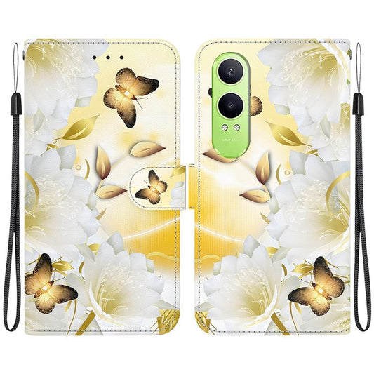 For OnePlus Nord CE4 Lite 5G Wallet Phone Case Anti-Drop Leather Flip Cover Pattern Printing - Gold Butterfly Flower