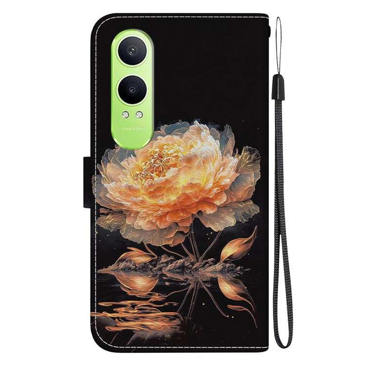 For OnePlus Nord CE4 Lite 5G Wallet Phone Case Anti-Drop Leather Flip Cover Pattern Printing - Gold Peony