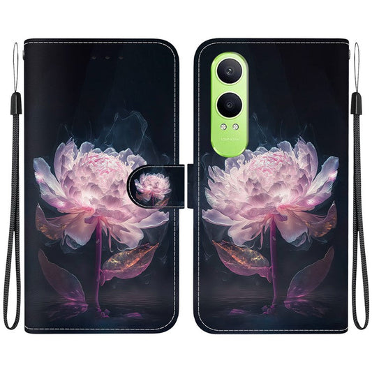 For OnePlus Nord CE4 Lite 5G Wallet Phone Case Anti-Drop Leather Flip Cover Pattern Printing - Purple Peony