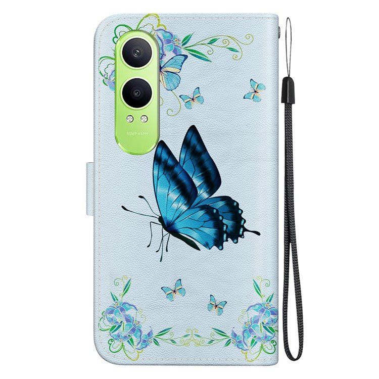 For OnePlus Nord CE4 Lite 5G Wallet Phone Case Anti-Drop Leather Flip Cover Pattern Printing - Blue Butterfly Flower