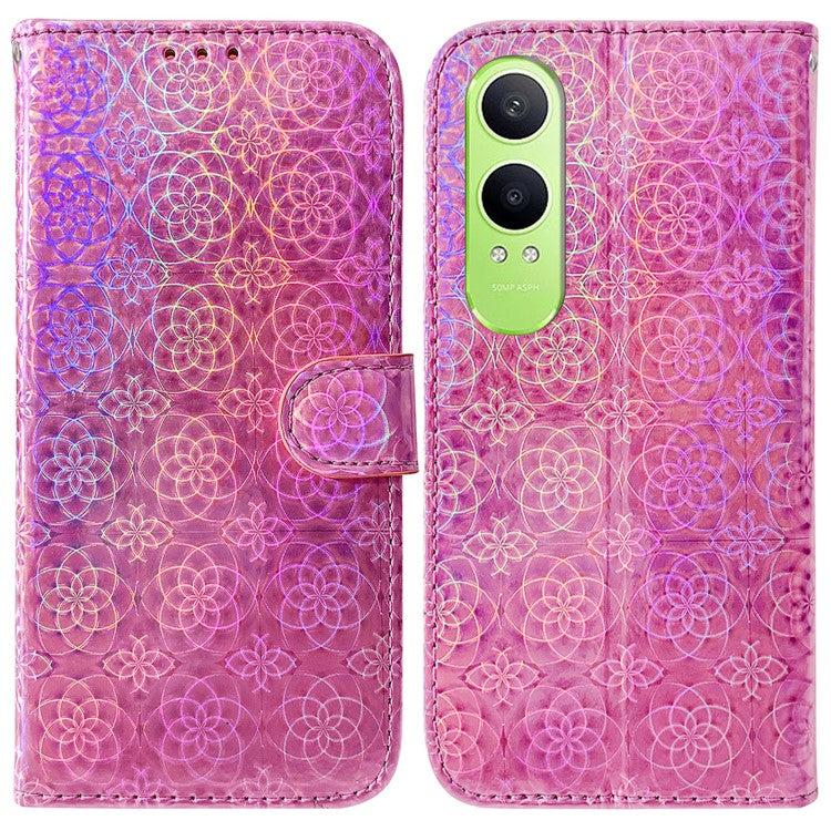 For OnePlus Nord CE4 Lite 5G Stand Case Dazzling Flower Leather Phone Cover - Pink