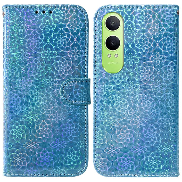 For OnePlus Nord CE4 Lite 5G Stand Case Dazzling Flower Leather Phone Cover - Blue