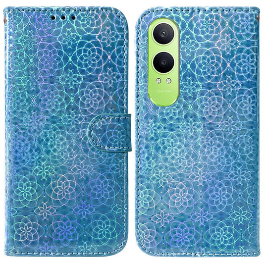 For OnePlus Nord CE4 Lite 5G Stand Case Dazzling Flower Leather Phone Cover - Blue