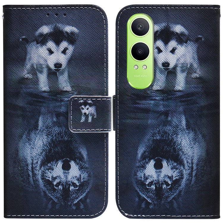 For OnePlus Nord CE4 Lite 5G Wallet Case Pattern Print Leather Phone Cover - Dog and Wolf