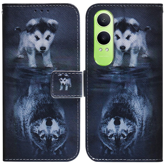 For OnePlus Nord CE4 Lite 5G Wallet Case Pattern Print Leather Phone Cover - Dog and Wolf