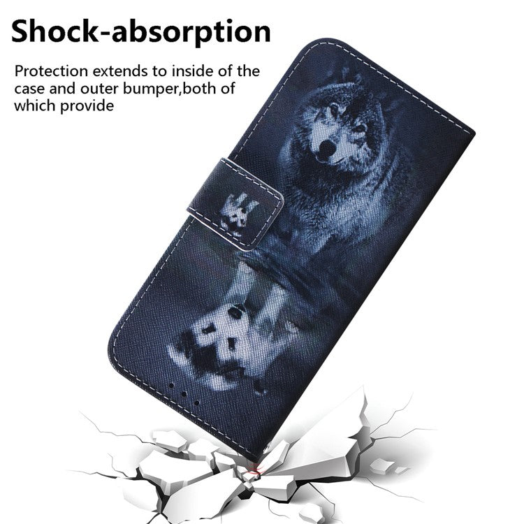 For OnePlus Nord CE4 Lite 5G Wallet Case Pattern Print Leather Phone Cover - Dog and Wolf