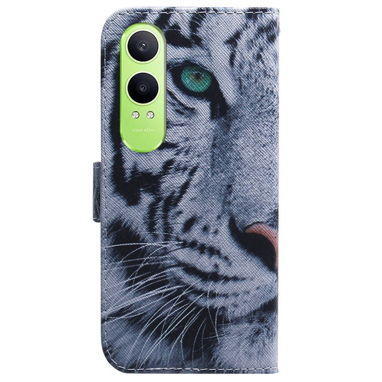 For OnePlus Nord CE4 Lite 5G Wallet Case Pattern Print Leather Phone Cover - Tiger