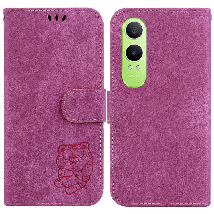 For OnePlus Nord CE4 Lite 5G Wallet Case Tiger Imprint Leather Shockproof Phone Cover - Rose