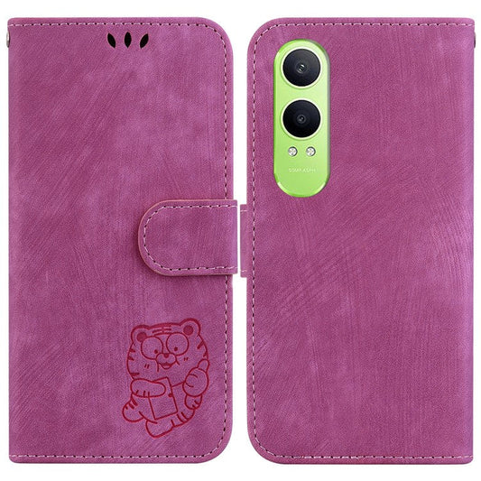 For OnePlus Nord CE4 Lite 5G Wallet Case Tiger Imprint Leather Shockproof Phone Cover - Rose