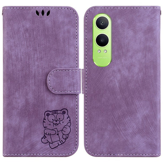 For OnePlus Nord CE4 Lite 5G Wallet Case Tiger Imprint Leather Shockproof Phone Cover - Purple