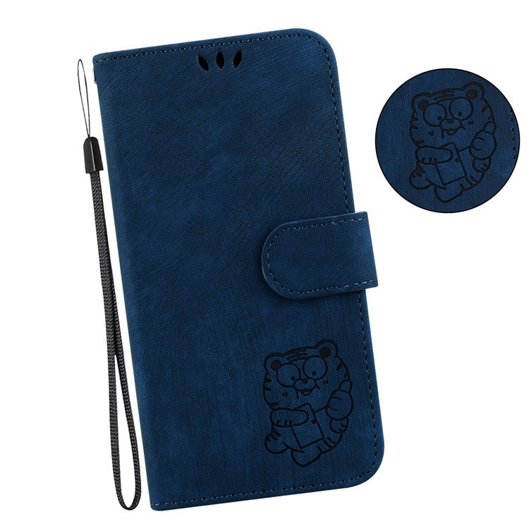 For OnePlus Nord CE4 Lite 5G Wallet Case Tiger Imprint Leather Shockproof Phone Cover - Dark Blue