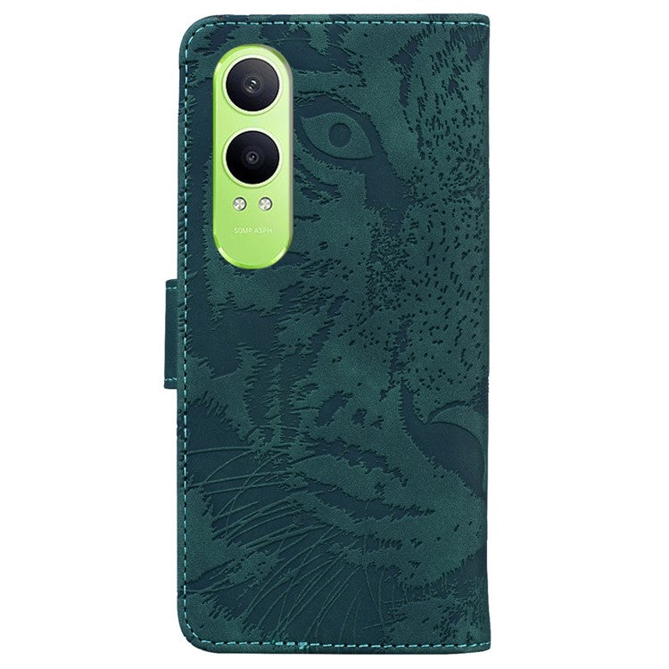 For OnePlus Nord CE4 Lite 5G Case Tiger Imprint Leather Wallet Phone Cover - Green