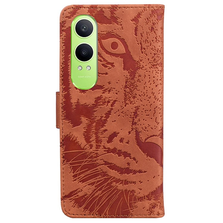 For OnePlus Nord CE4 Lite 5G Case Tiger Imprint Leather Wallet Phone Cover - Brown