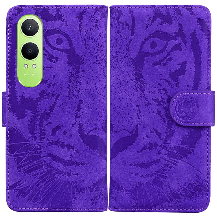 For OnePlus Nord CE4 Lite 5G Case Tiger Imprint Leather Wallet Phone Cover - Purple