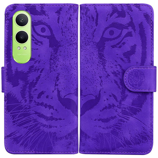 For OnePlus Nord CE4 Lite 5G Case Tiger Imprint Leather Wallet Phone Cover - Purple