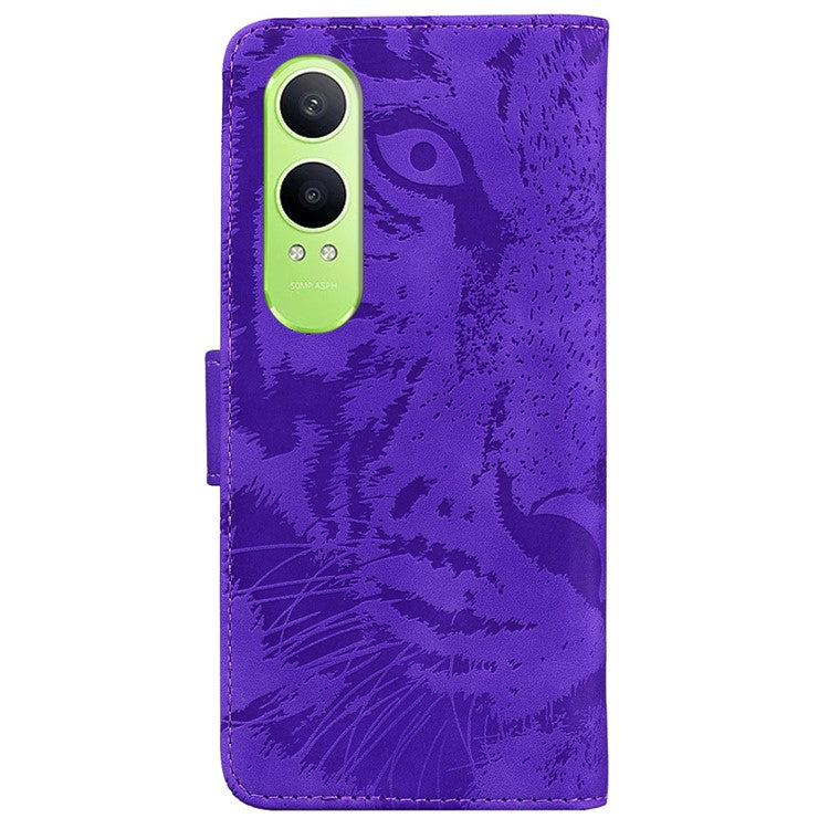 For OnePlus Nord CE4 Lite 5G Case Tiger Imprint Leather Wallet Phone Cover - Purple