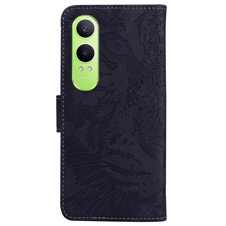 For OnePlus Nord CE4 Lite 5G Case Tiger Imprint Leather Wallet Phone Cover - Black