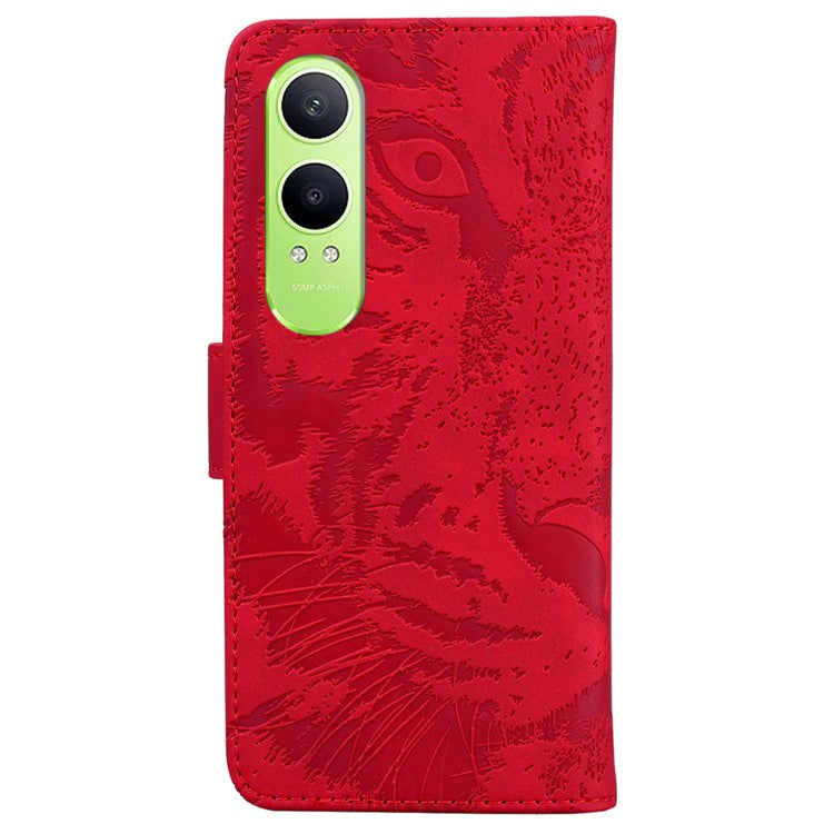 For OnePlus Nord CE4 Lite 5G Case Tiger Imprint Leather Wallet Phone Cover - Red