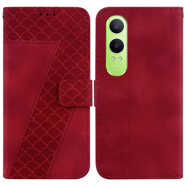 For OnePlus Nord CE4 Lite 5G Stand Case 7-Shaped Pattern Imprint Leather Phone Cover - Red