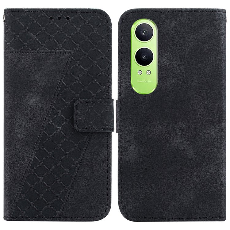 For OnePlus Nord CE4 Lite 5G Stand Case 7-Shaped Pattern Imprint Leather Phone Cover - Black