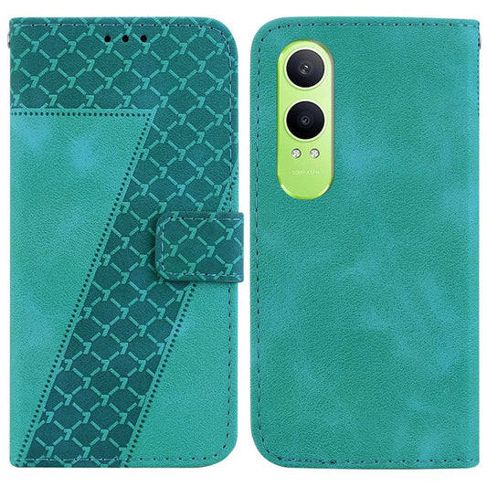 For OnePlus Nord CE4 Lite 5G Stand Case 7-Shaped Pattern Imprint Leather Phone Cover - Green