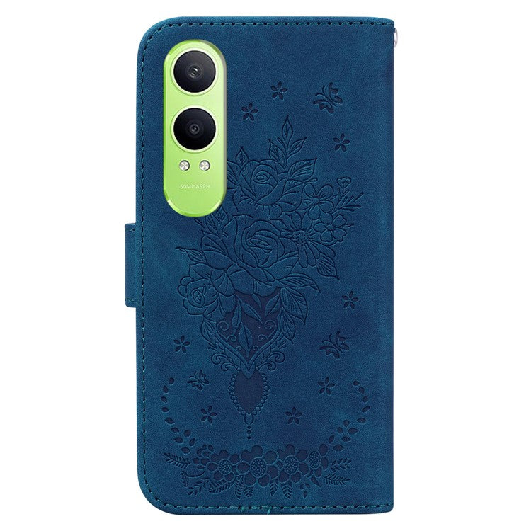 For OnePlus Nord CE4 Lite 5G Case PU Leather Wallet Phone Cover Butterfly Flower Imprint - Blue
