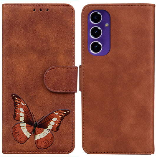 For Samsung Galaxy A16 5G / A16 4G Stand Case PU Leather Phone Cover Butterfly Printed - Brown