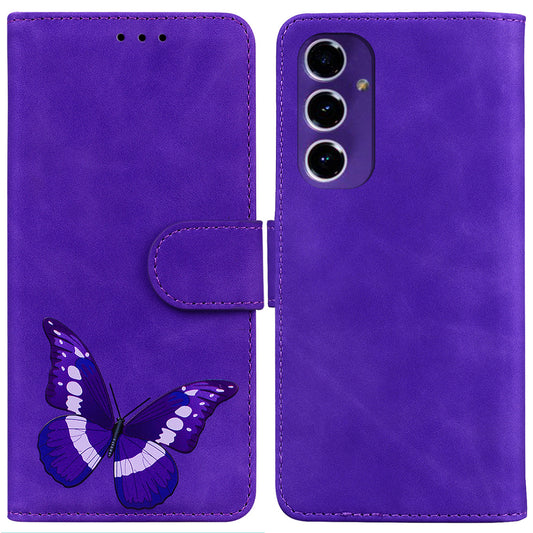 For Samsung Galaxy A16 5G / A16 4G Stand Case PU Leather Phone Cover Butterfly Printed - Purple