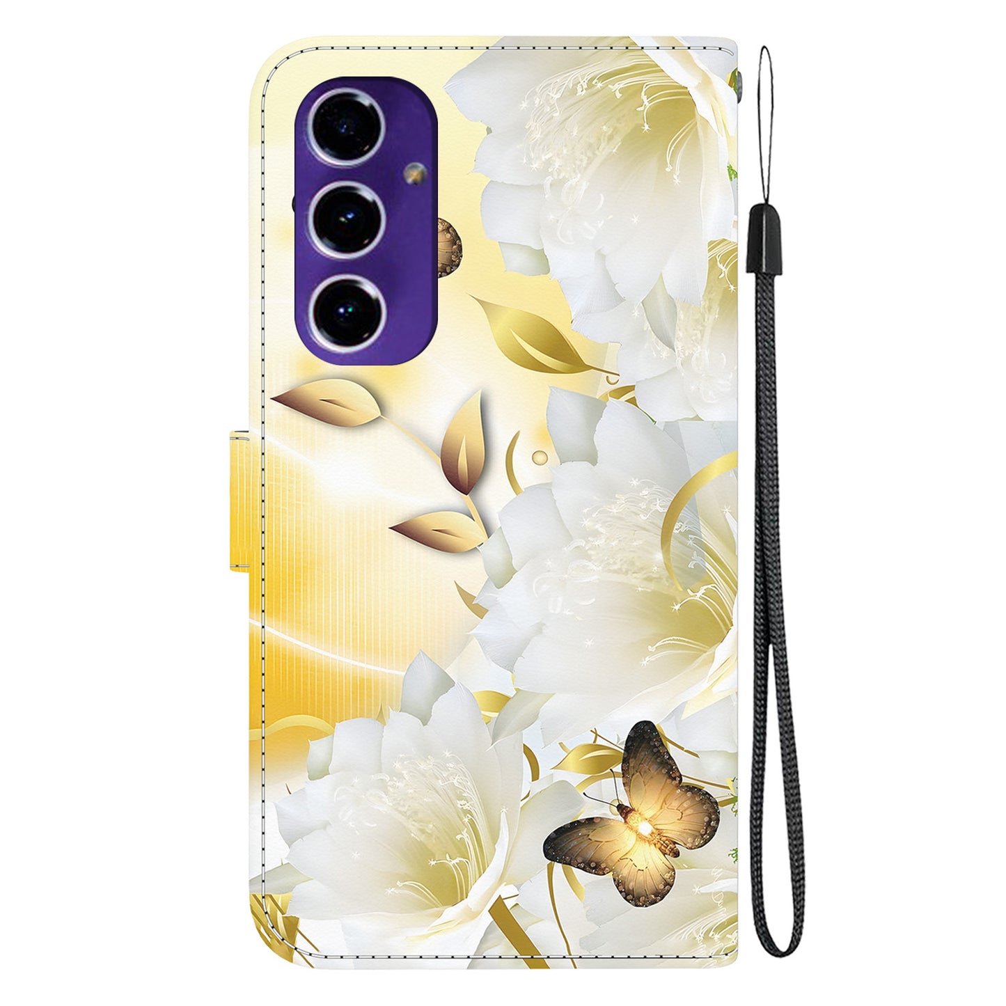 For Samsung Galaxy A16 5G / A16 4G Wallet Phone Case Anti-Drop Leather Flip Cover Pattern Printing - Gold Butterfly Flower