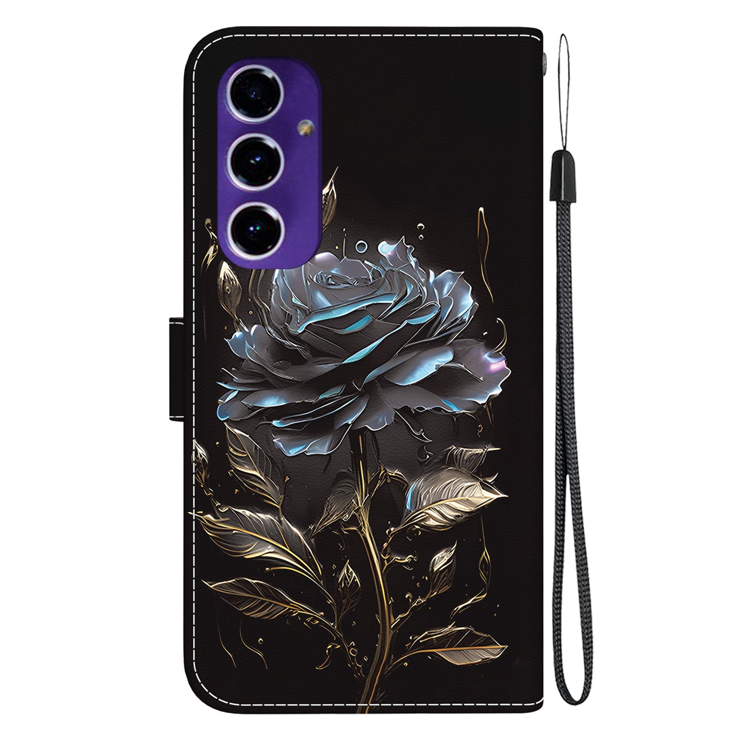 For Samsung Galaxy A16 5G / A16 4G Wallet Phone Case Anti-Drop Leather Flip Cover Pattern Printing - Black Rose