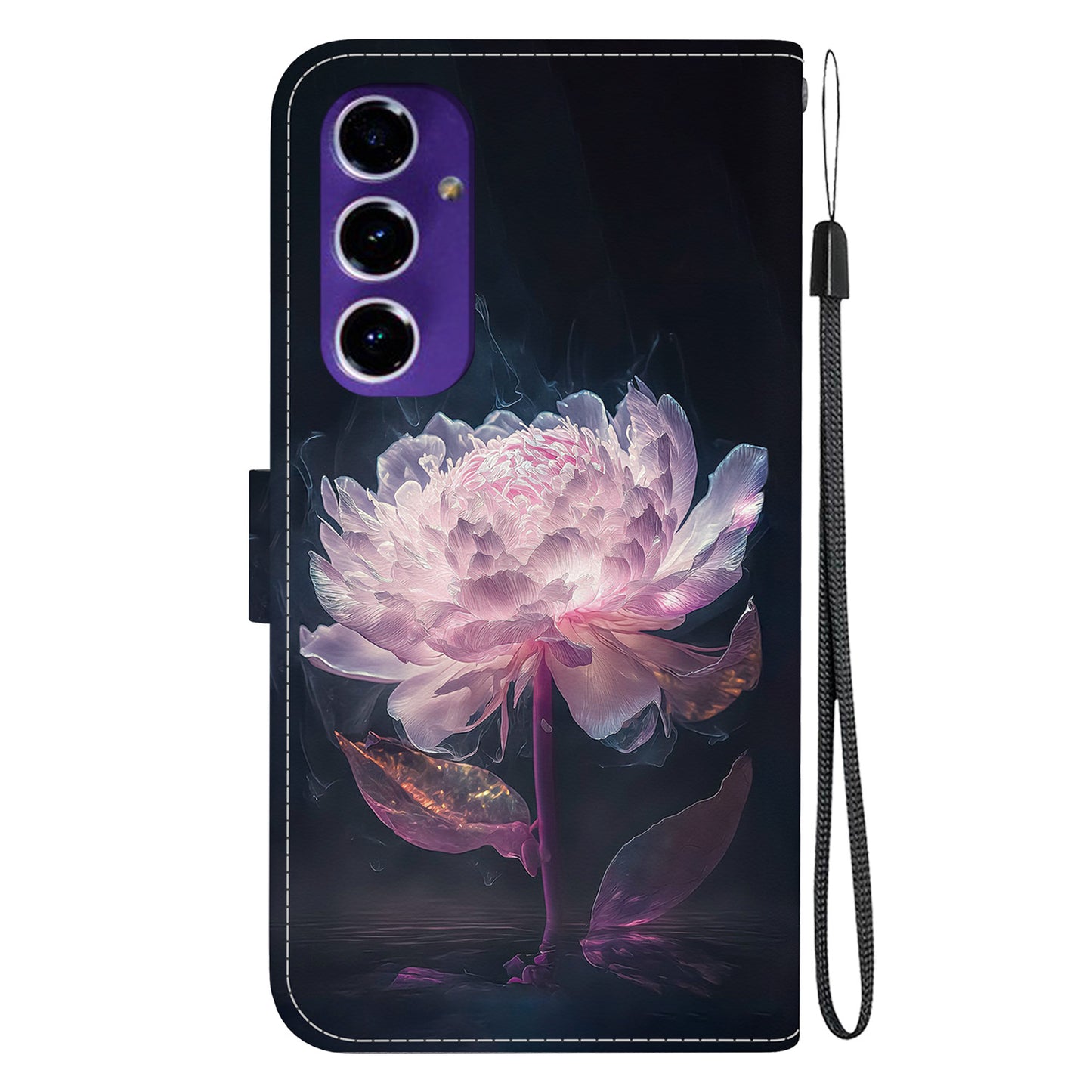 For Samsung Galaxy A16 5G / A16 4G Wallet Phone Case Anti-Drop Leather Flip Cover Pattern Printing - Purple Peony