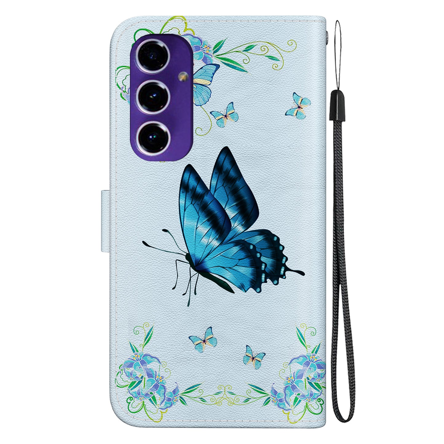For Samsung Galaxy A16 5G / A16 4G Wallet Phone Case Anti-Drop Leather Flip Cover Pattern Printing - Blue Butterfly Flower