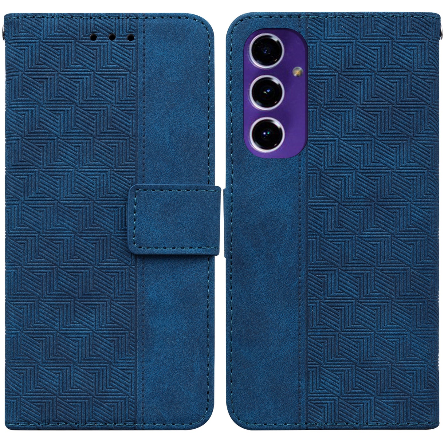 For Samsung Galaxy A16 5G / A16 4G Case Geometry Pattern Leather Wallet Phone Cover - Blue