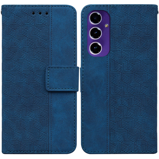 For Samsung Galaxy A16 5G / A16 4G Case Geometry Pattern Leather Wallet Phone Cover - Blue