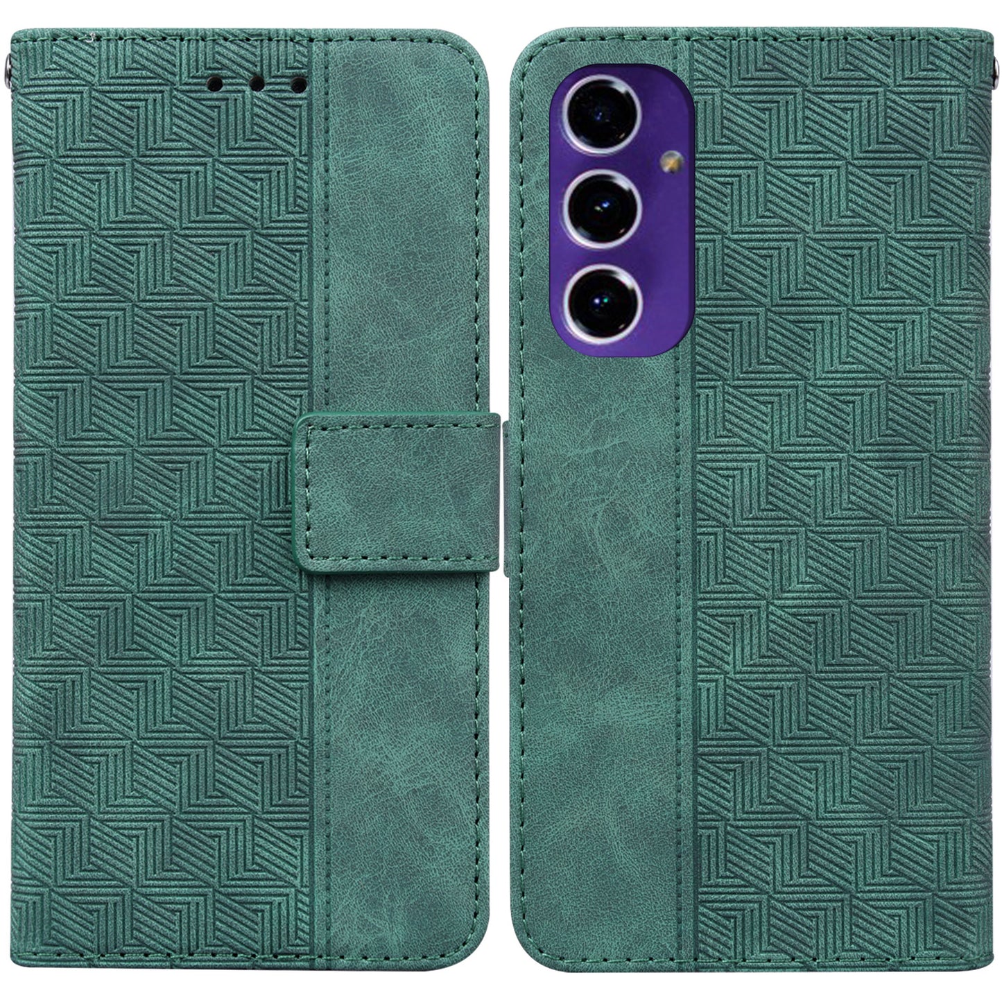 For Samsung Galaxy A16 5G / A16 4G Case Geometry Pattern Leather Wallet Phone Cover - Green