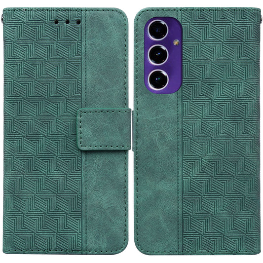 For Samsung Galaxy A16 5G / A16 4G Case Geometry Pattern Leather Wallet Phone Cover - Green