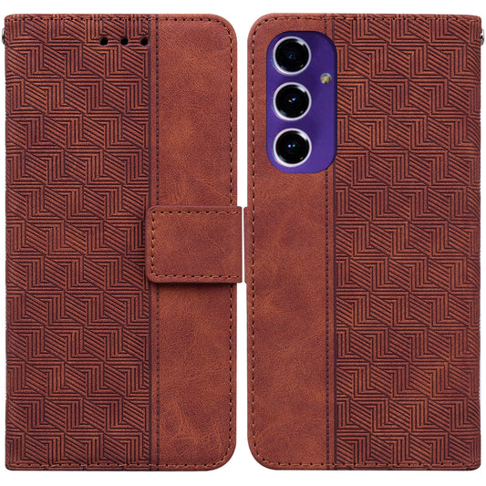 For Samsung Galaxy A16 5G / A16 4G Case Geometry Pattern Leather Wallet Phone Cover - Brown