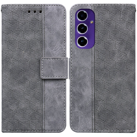 For Samsung Galaxy A16 5G / A16 4G Case Geometry Pattern Leather Wallet Phone Cover - Grey