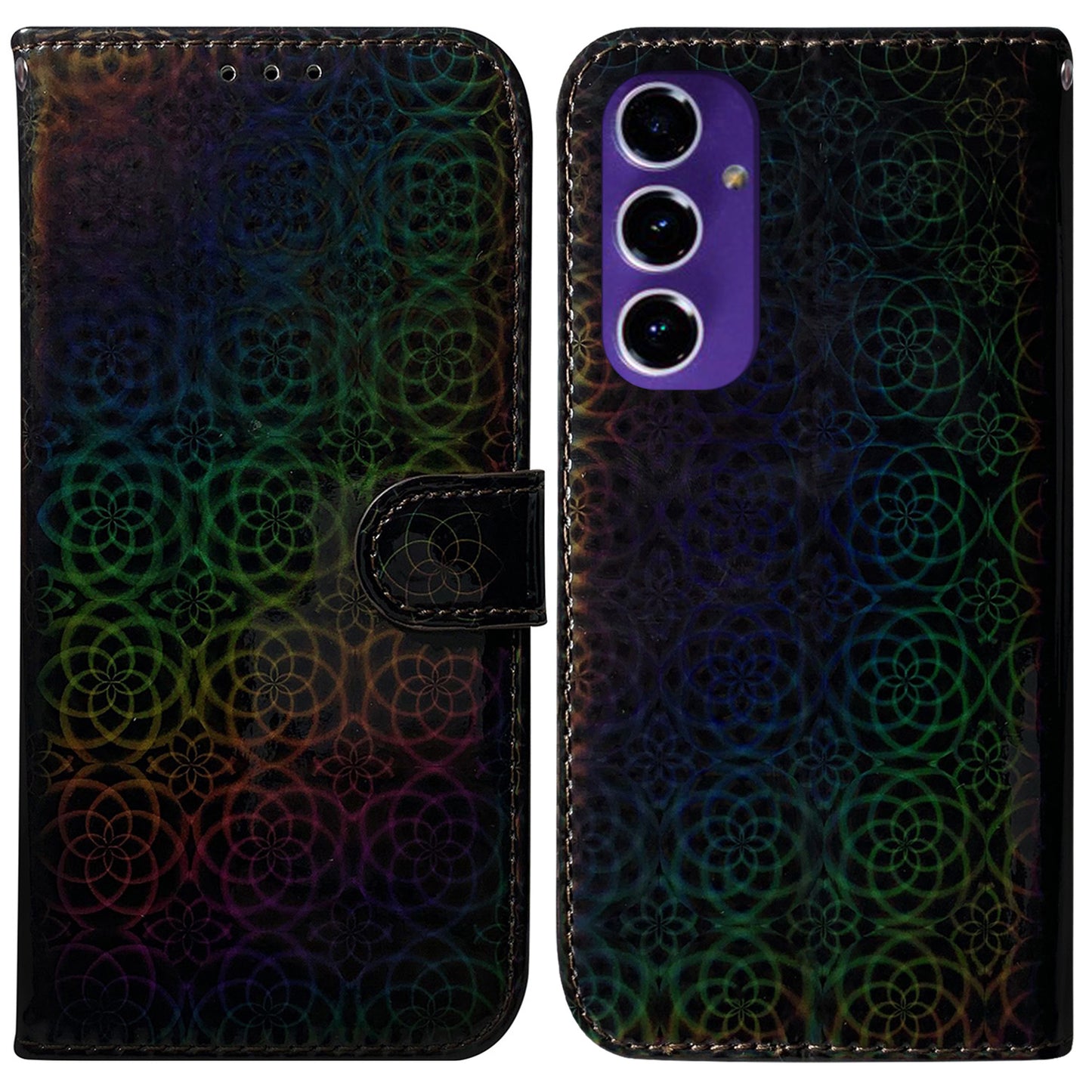 For Samsung Galaxy A16 5G / A16 4G Stand Case Dazzling Flower Leather Phone Cover - Black