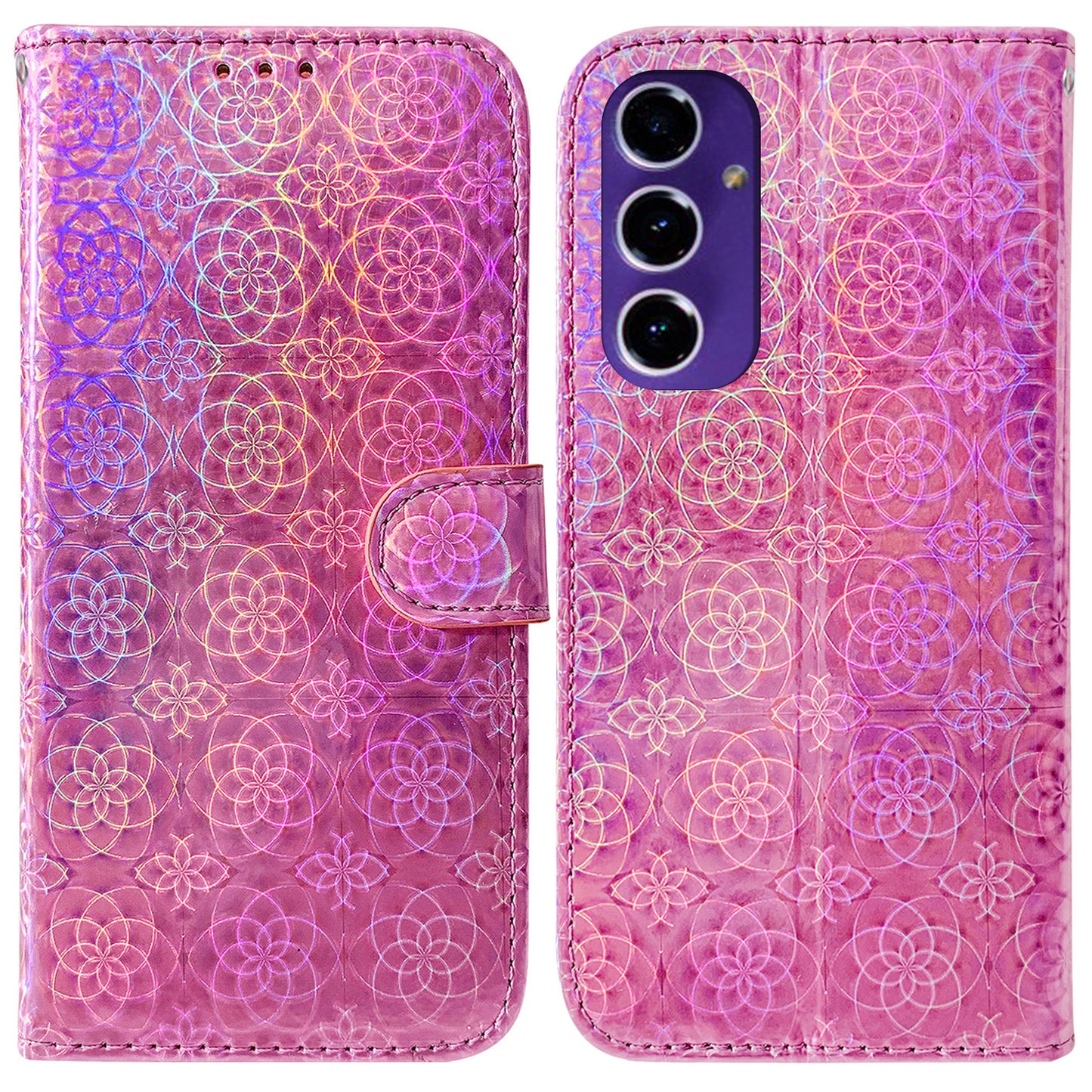 For Samsung Galaxy A16 5G / A16 4G Stand Case Dazzling Flower Leather Phone Cover - Pink