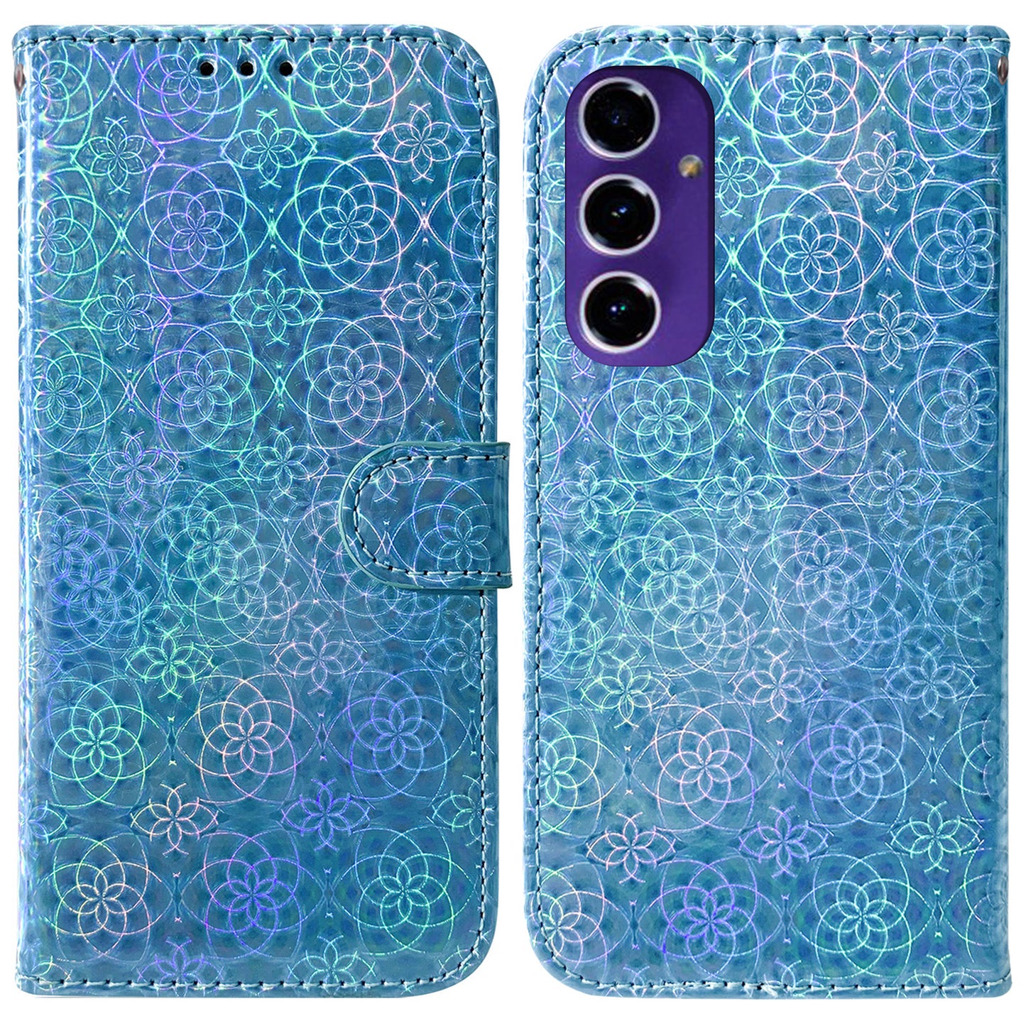 For Samsung Galaxy A16 5G / A16 4G Stand Case Dazzling Flower Leather Phone Cover - Blue