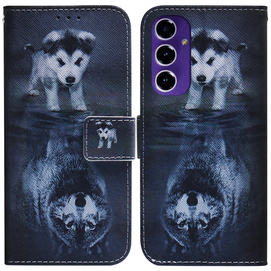 For Samsung Galaxy A16 5G / A16 4G Wallet Case Pattern Print Leather Phone Cover - Dog and Wolf