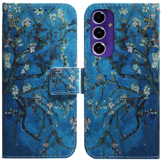 For Samsung Galaxy A16 5G / A16 4G Wallet Case Pattern Print Leather Phone Cover - Apricot Flowers