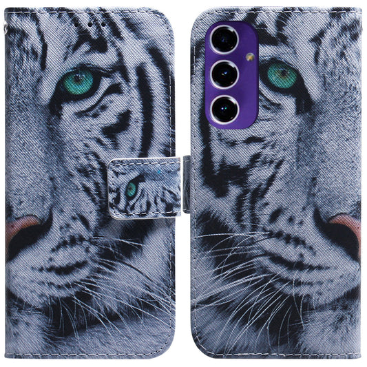 For Samsung Galaxy A16 5G / A16 4G Wallet Case Pattern Print Leather Phone Cover - Tiger