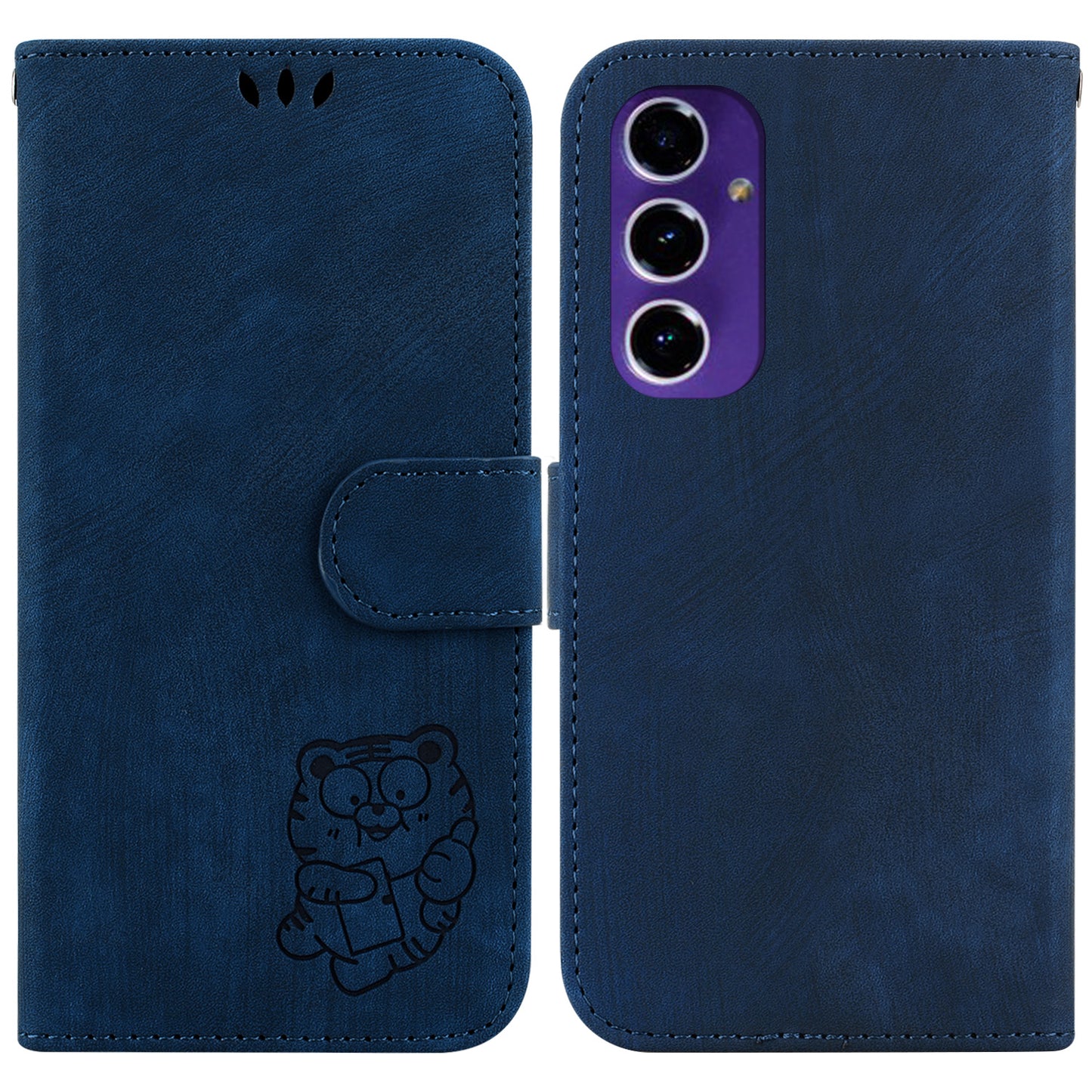 For Samsung Galaxy A16 5G / A16 4G Wallet Case Tiger Imprint Leather Shockproof Phone Cover - Dark Blue
