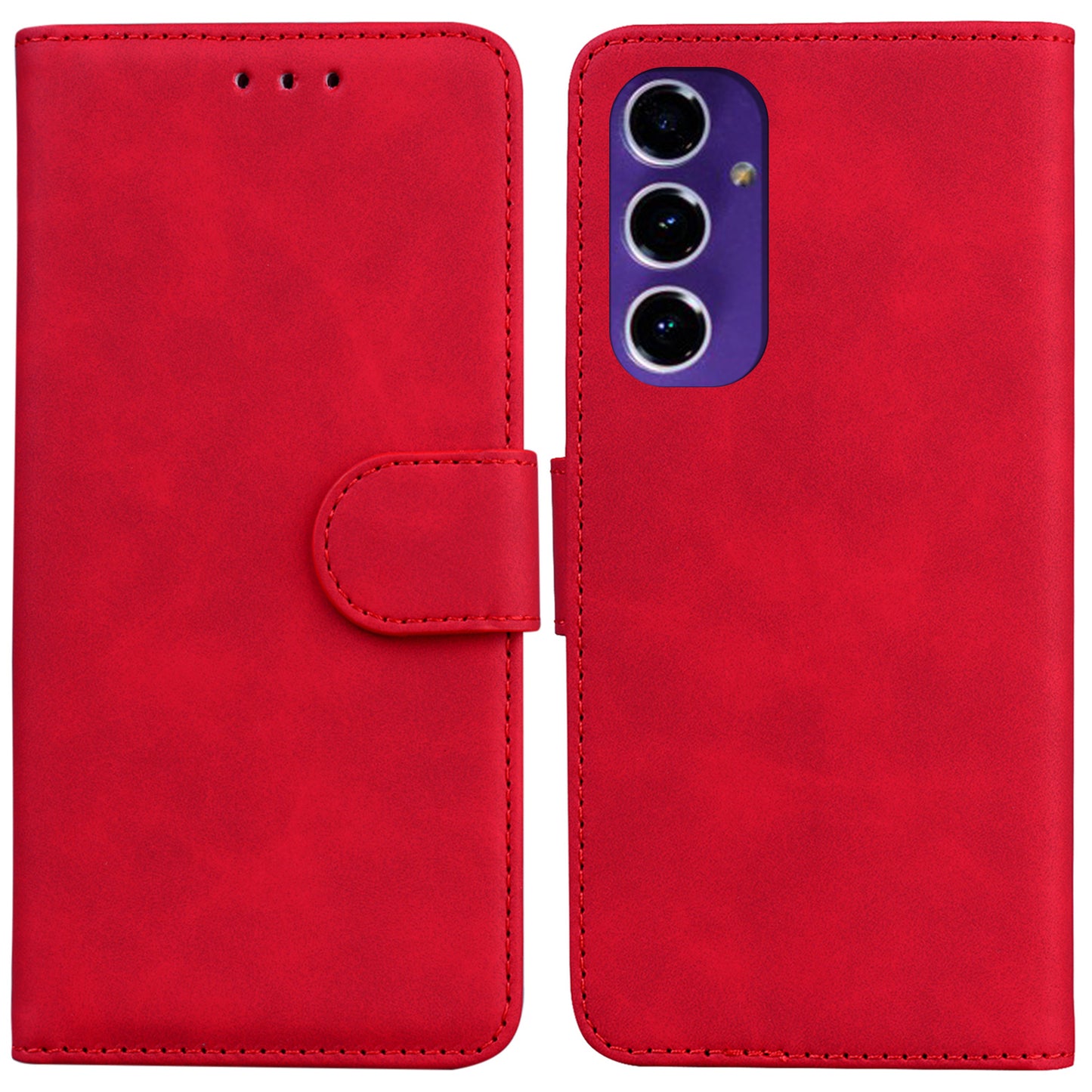 For Samsung Galaxy A16 5G / A16 4G Case Solid Color Leather Wallet Phone Cover - Red