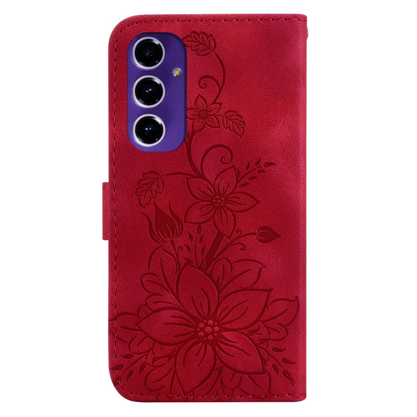 For Samsung Galaxy A16 5G / A16 4G Case Lily Flower Imprint Leather Phone Cover with Stand - Red